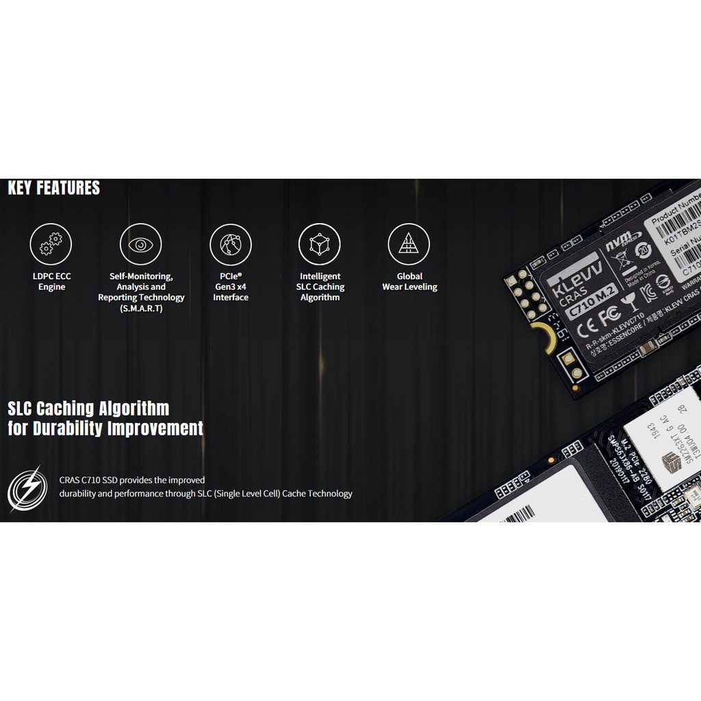 KLEVV SSD CRAS C710 512GB M.2 2280 NVMe PCle Gen3 x4 - K512GM2SP0-C71 - R2050MB/s W1650MB/s