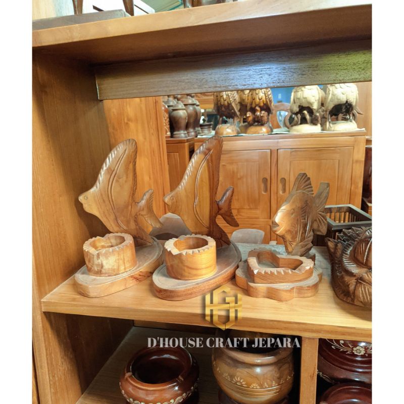 Asbak Model Ikan Kayu Jati Natural