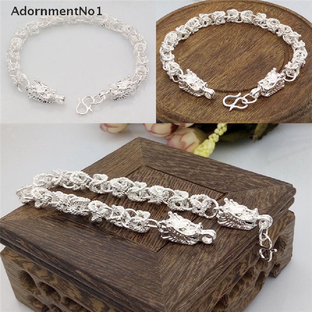 (AdornmentNo1) Gelang Tangan Rantai Lapis Silver Motif Naga Untuk Pria