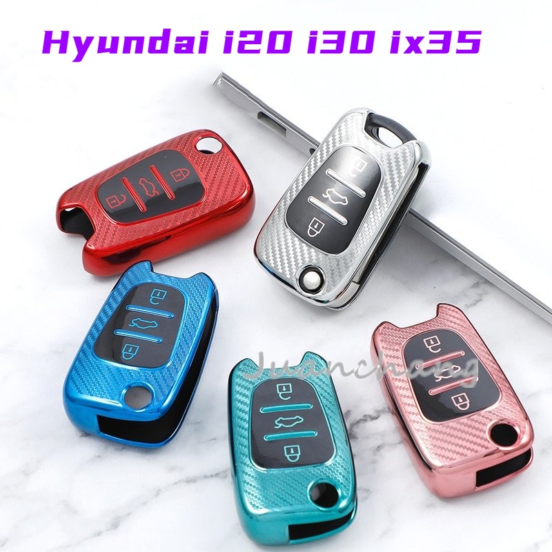 Casing Kunci Mobil Lipat Bahan TPU Serat Karbon Untuk Hyundai i20 i30 ix35 Creta Solaris Elantra Accent Kia Ceed K2 K5Age