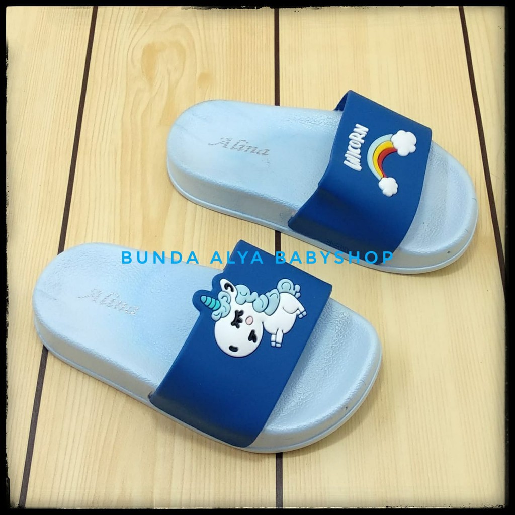 Sendal Anak Perempuan IMPORT Usia 3 4 5 Tahun Lentur BIRU - Sandal Anak Perempuan Karet Unicorn Size 26 - 30 Anti Licin