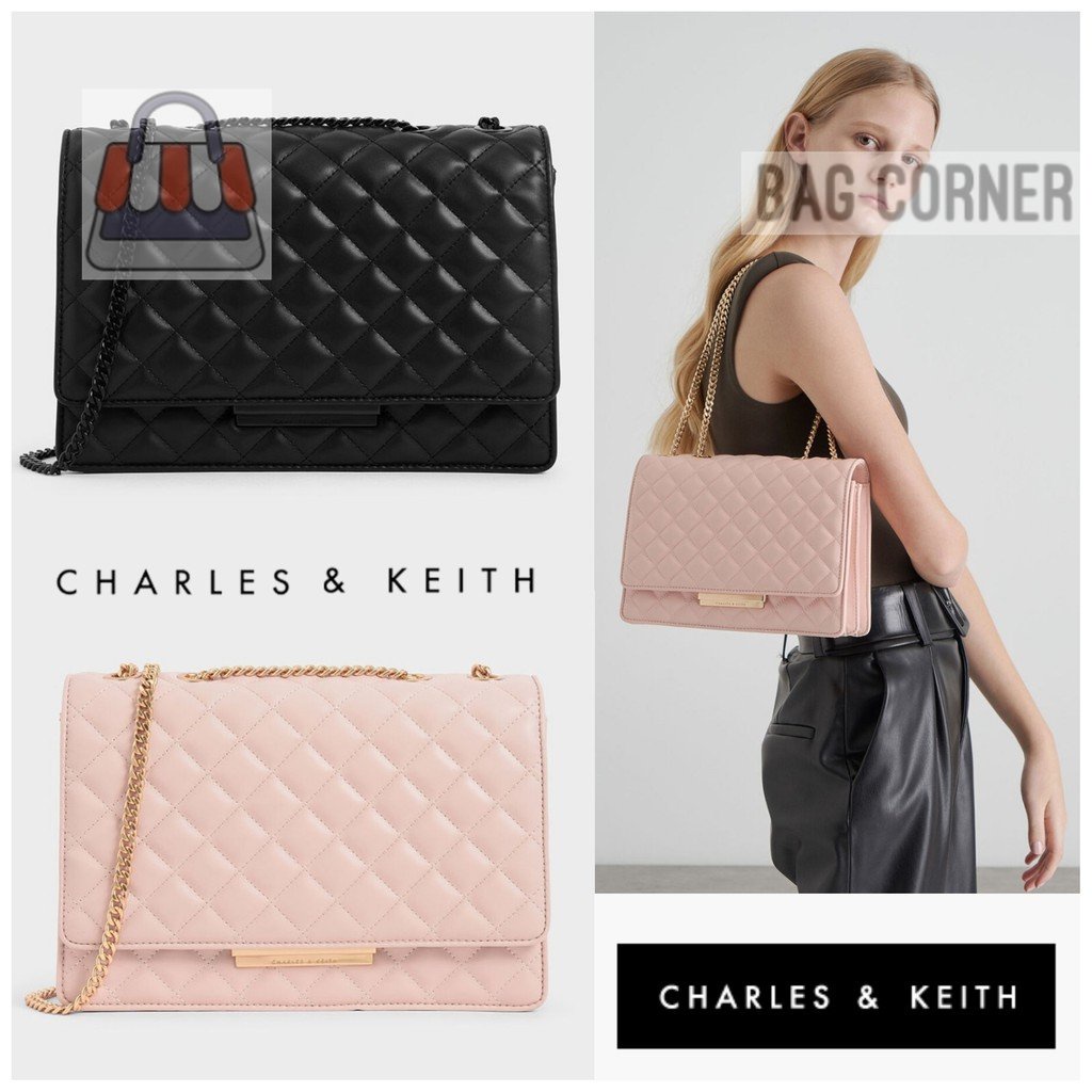 BagCorner - Charles and Keith Woman Shoulder Bag Quilted Chain Strap Tas Bahu Wanita Original
