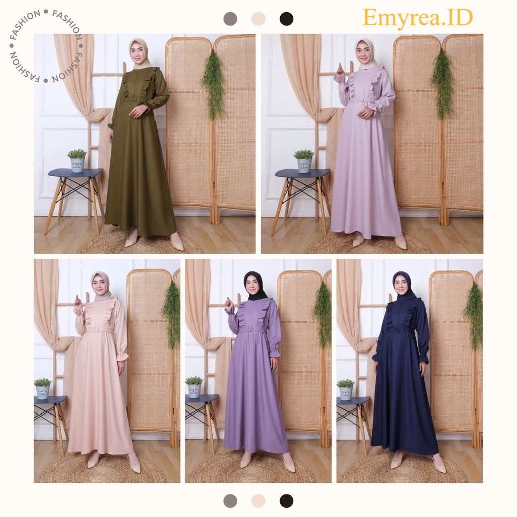 Modesee Gamis Polos Basic Rumbai Busui Wanita Muslim Vera Dress Gamis Polos Army Navy Dustypink Lave