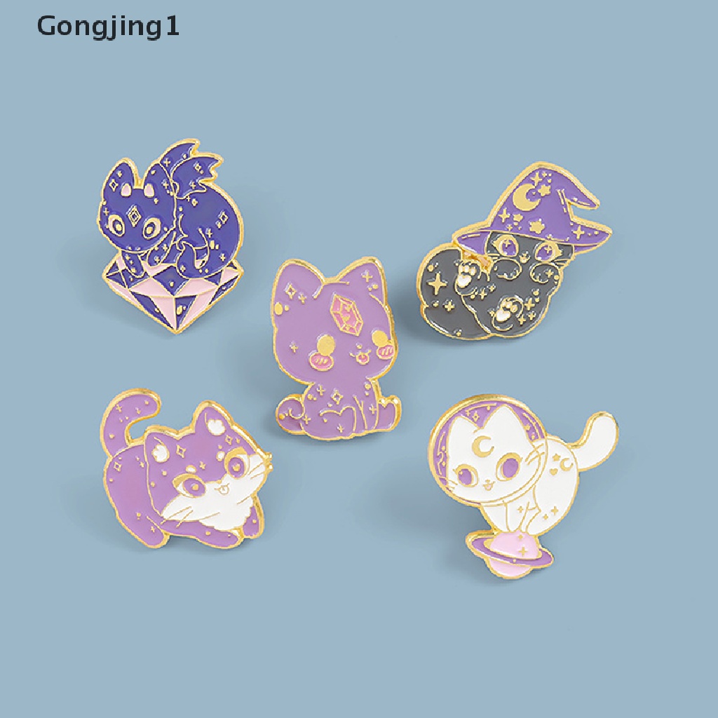 Gongjing1 Bros Pin Enamel Bentuk Kucing Ungu Dengan Topi Penyihir