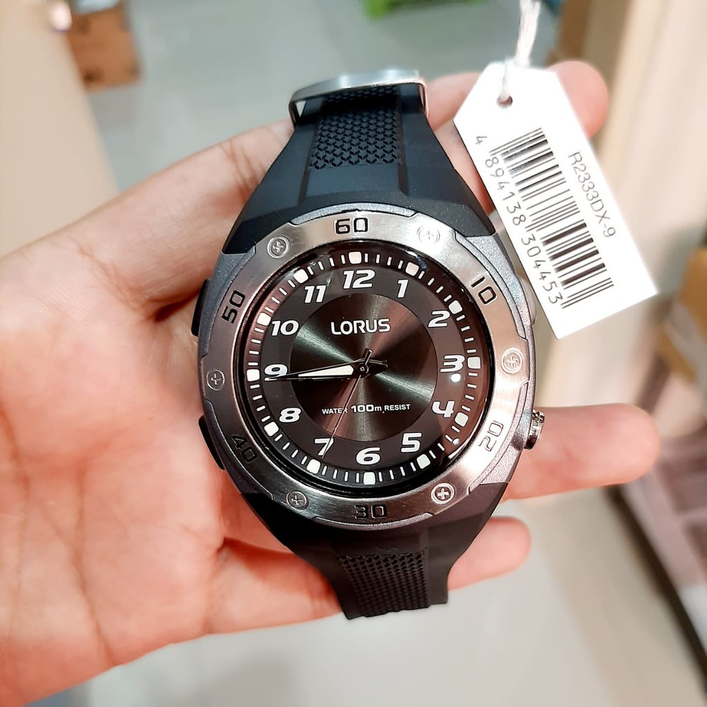 JAM TANGAN PRIA LORUS R2333DX-9 SILVER BLACK RUBBER ORIGINAL GARANSI RESMI