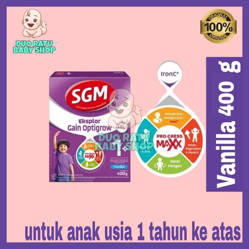 SGM Eksplor Gain Optigrow 1 Plus (1+) dan Ananda 100  Vanila 400 g Formula Mengejar Pertumbuhan