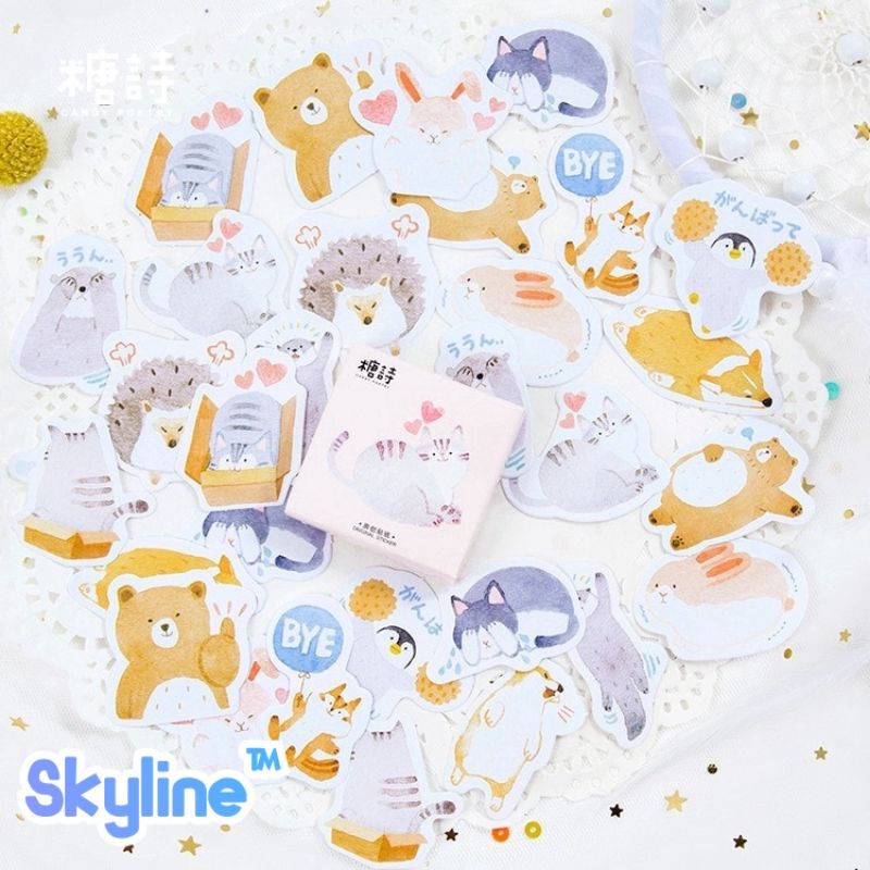 

Sticker Box Kiss Cut Scrap Book Journal Dengan Motif Hewan Lucu Isi 45Pcs