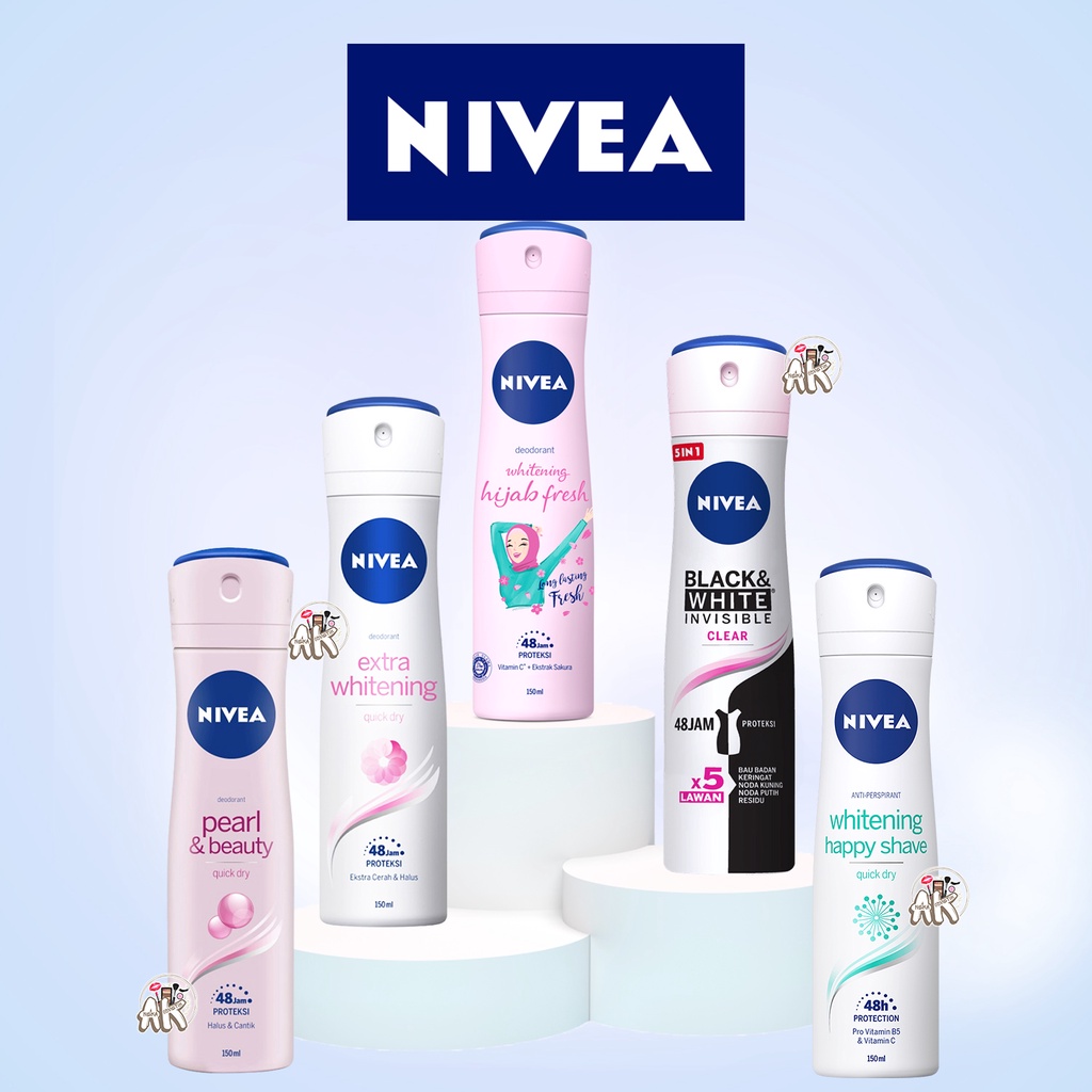 NIVEA DEODORANT SPRAY SERIES FOR MEN / WOMAN ( DEEP / INVISIBLE BLACK &amp; WHITE / COOL KICK / INVISIBLE FRESH / WHITENING FRESH HIJAB / EXTRA WHITENING / WHITENING HAPPY SHAVE / BLACK AND WHITE / PEARL BEAUTY ) 150ML