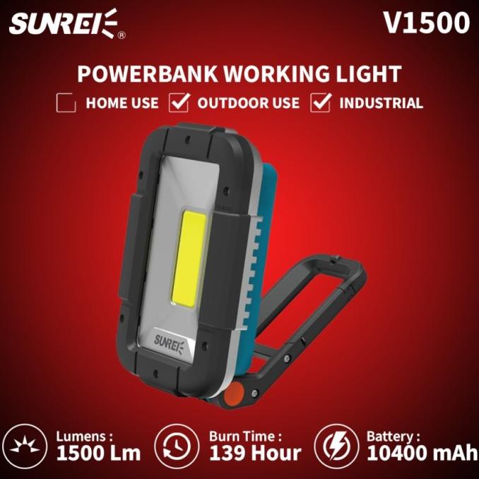 Lampu Kerja Emergency Lamp Sunrei V1500 1500 Lumens IPX5 Powerbank
