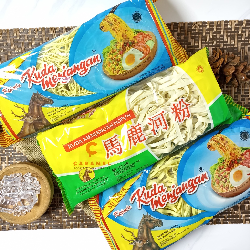 

Mie Telur Cap Kuda Menjangan 200gr - hofun - lebar - kecil - mie kuning