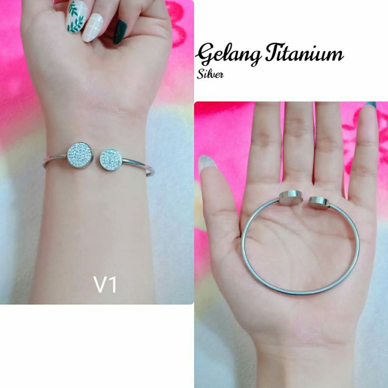 Gelang Titanium bulat permata