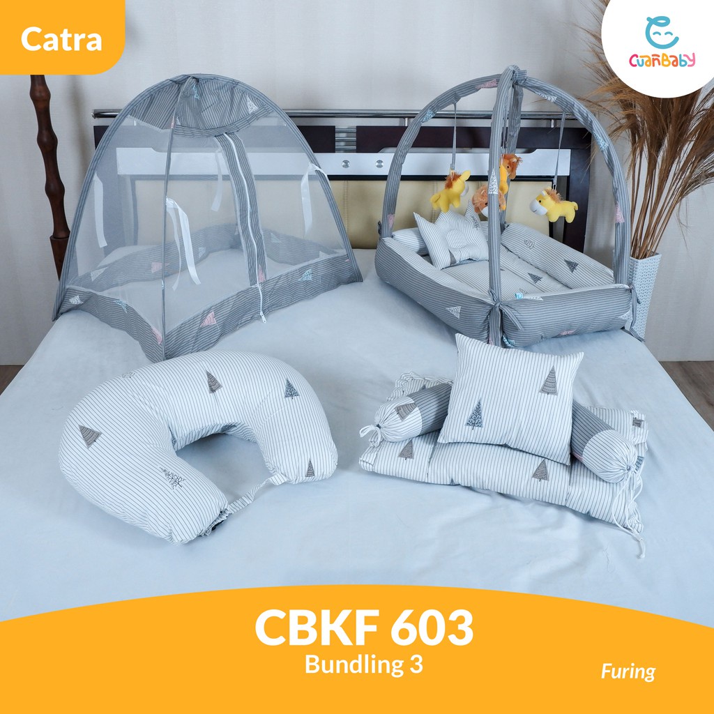 Kasur Bayi Playfun Paket 3 Sprei Furing Motif Cypress Grey and White CBKF 603 Kain Catra