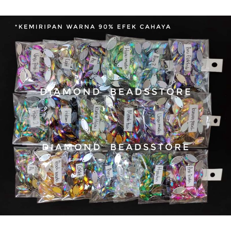 50 biji Permata Jahit Sampan / Payet Kristal