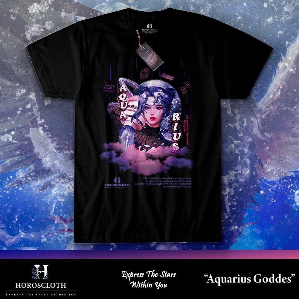 HOROSCLOTH Baju Zodiak Aquarius Pria dan Wanita "Aquarius Goddess" - Kaos Zodiak Aquarius