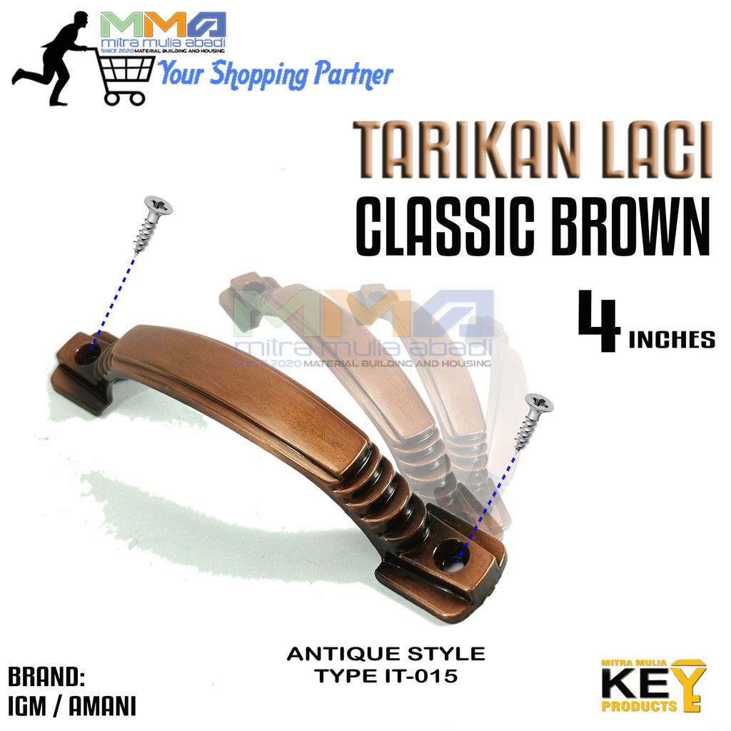 Tarikan Laci 4 Inci l Handle Lemari Classic Brown 4&quot;