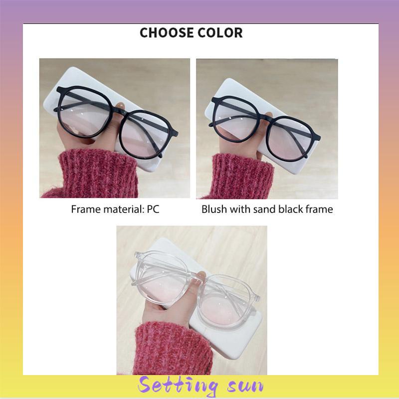 Gradien Pink Blush Glasses Perempuan Anti-biru Warna Cahaya Mengubah Kacamata Bingkai Besar TN