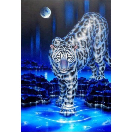 lukisan cetak macan putih + bingkai 45×65cm