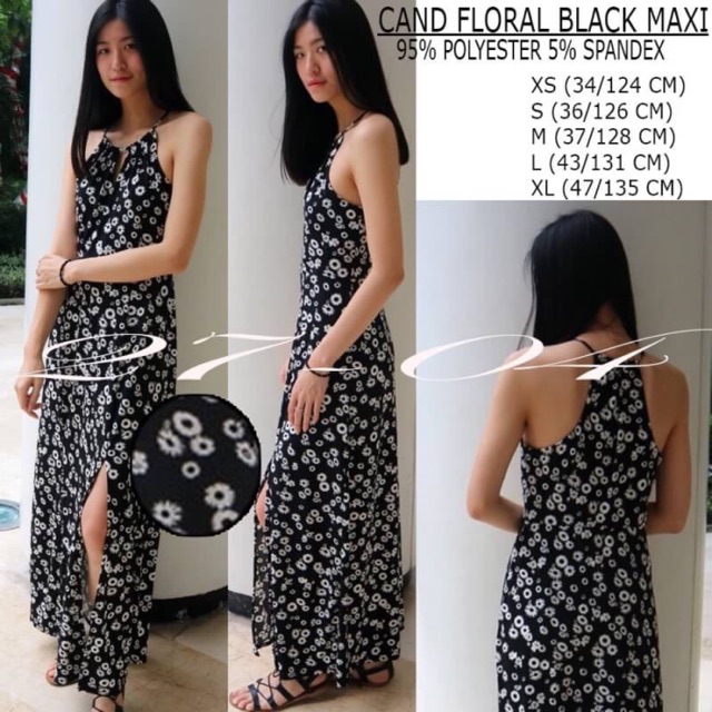 Maxi dress (panjang semata kaki) warna hitam bunga merek CANDICE adem