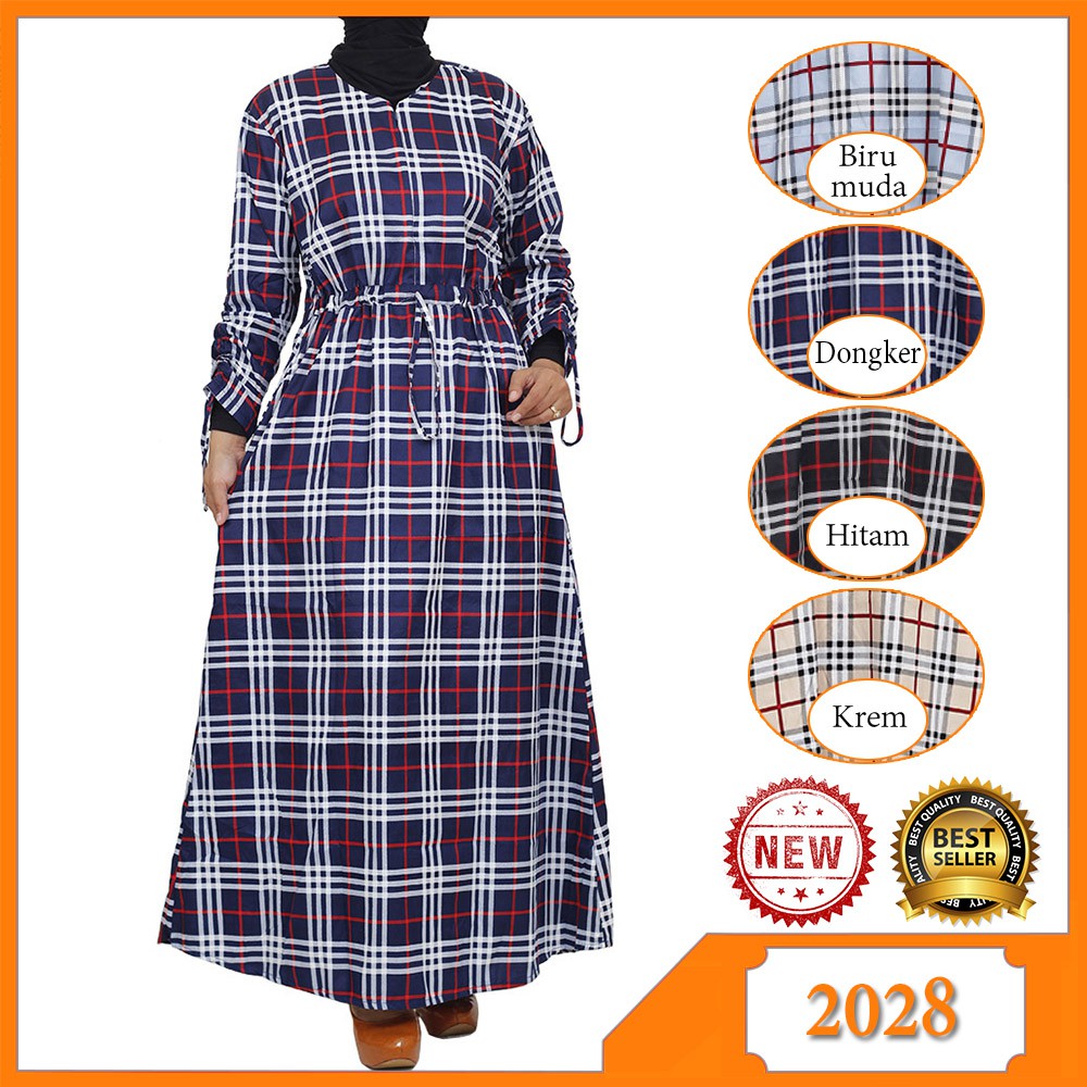 Baju Wanita Gamis Maxi Dress Katun Motif Kotak-kotak