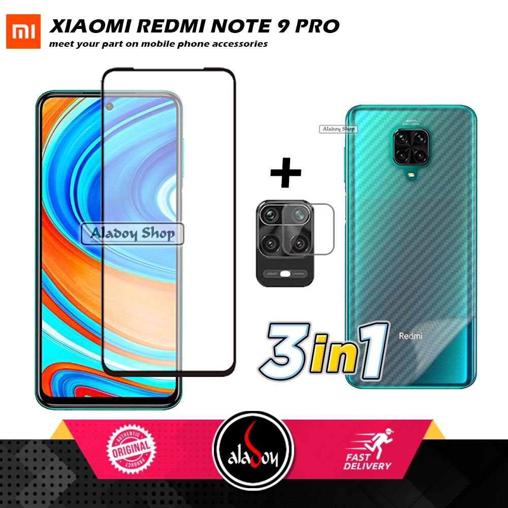 PAKET 3 IN 1 Tempered Glass Layar Xiaomi Redmi Note 9 Pro Free Tempered Glass Layar dan Camera