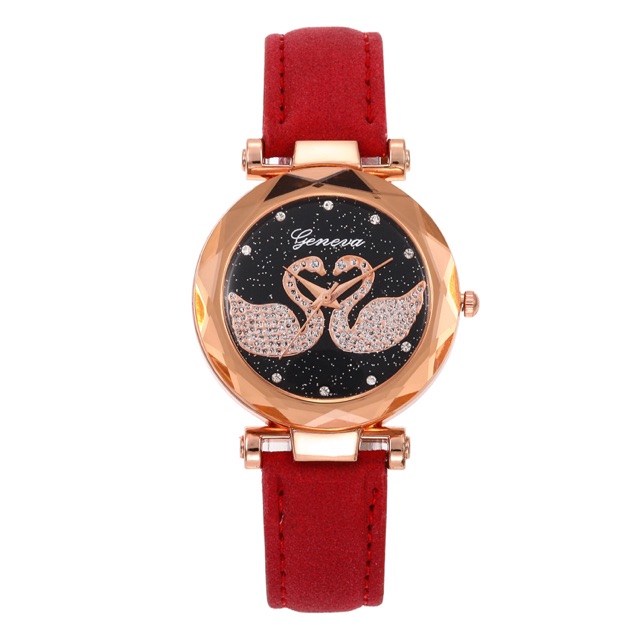 Jam Tangan Quartz Trendy Motif Angsa + Strap Kulit