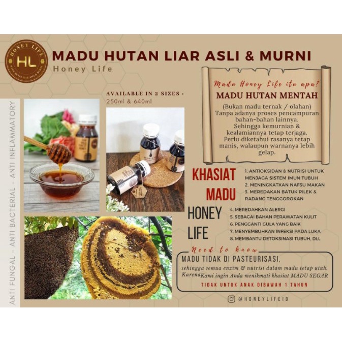 Honey Life Raw Wild Forest Honey 500ml - Madu Hutan Raw Honey Life