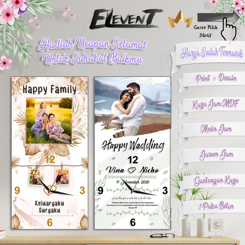 Kado Pernikahan Foto Unik Custom Jam 15x30cm Hadiah Wedding Birthday Graduation Anniversary Wall Decor Ulang Tahun Wisuda Pernikahan Ultah Panjangan Dinding walldecor rumah menarik Murah