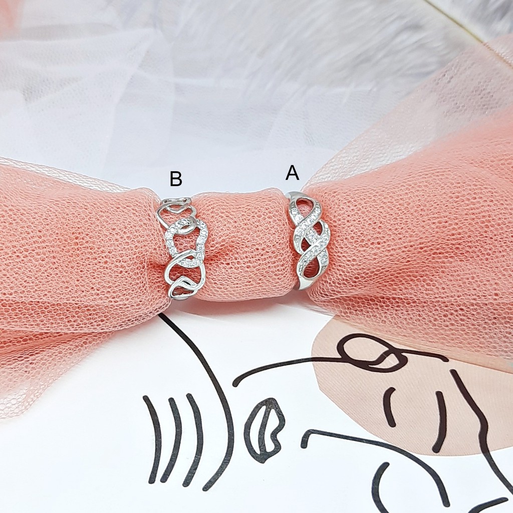 Cincin Silver 2 Batu Berlian Love Size 5 - 8 (Perhiasan Wanita) BR110