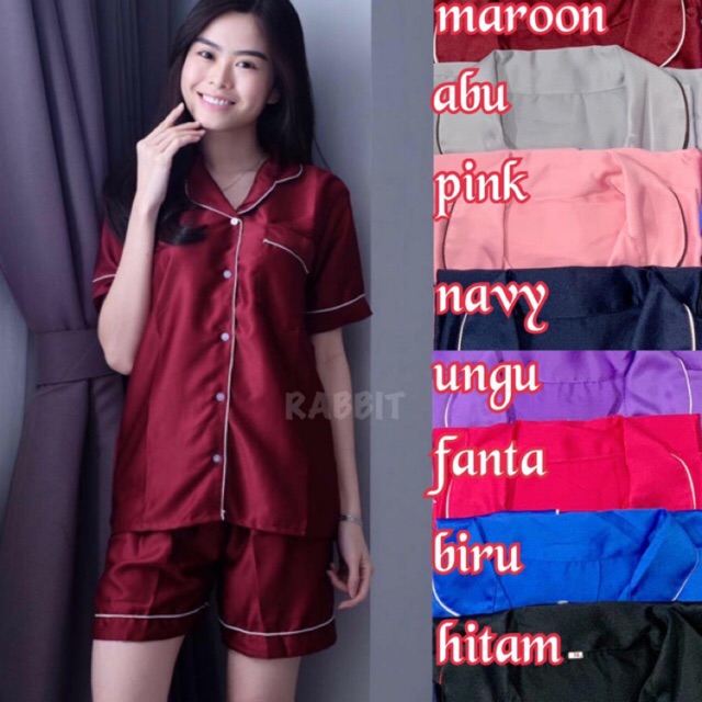 Bajutidur piyama pendek satin exclusive silk polos