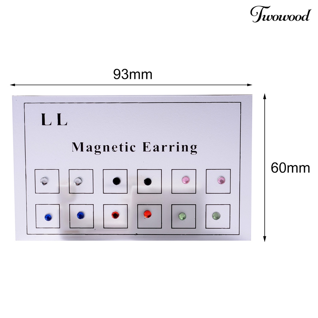 12pcs / Set Anting Stud Magnetik Hias Berlian Imitasi Untuk Wanita