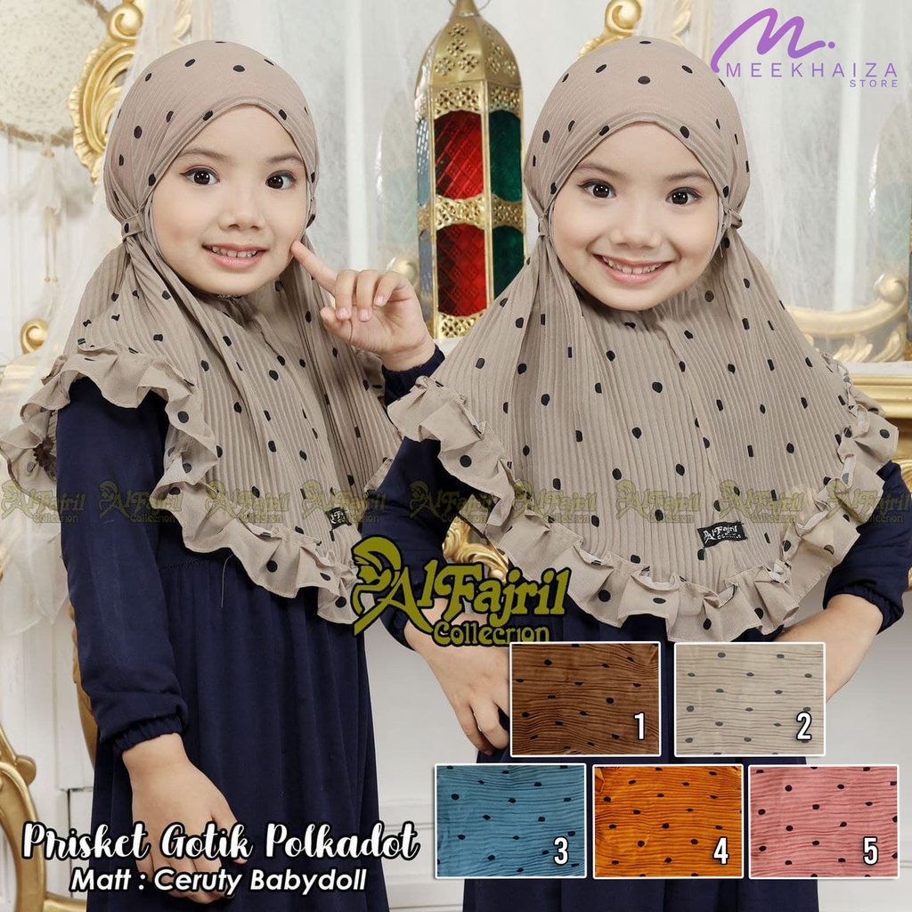 JILBAB ANAK INSTAN TERBARU PLISKET REMPEL MOTIF POLKA ORIGINAL ALFAJRIL / KHIMAR ANAKNON PAD PLISKET