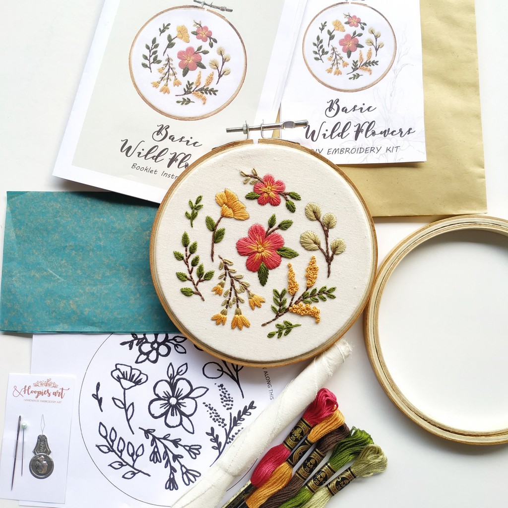 EMBROIDERY KIT "BASIC WILD FLOWERS" (Beginner) / DIY KIT / sulam untuk pemula / sulam tangan