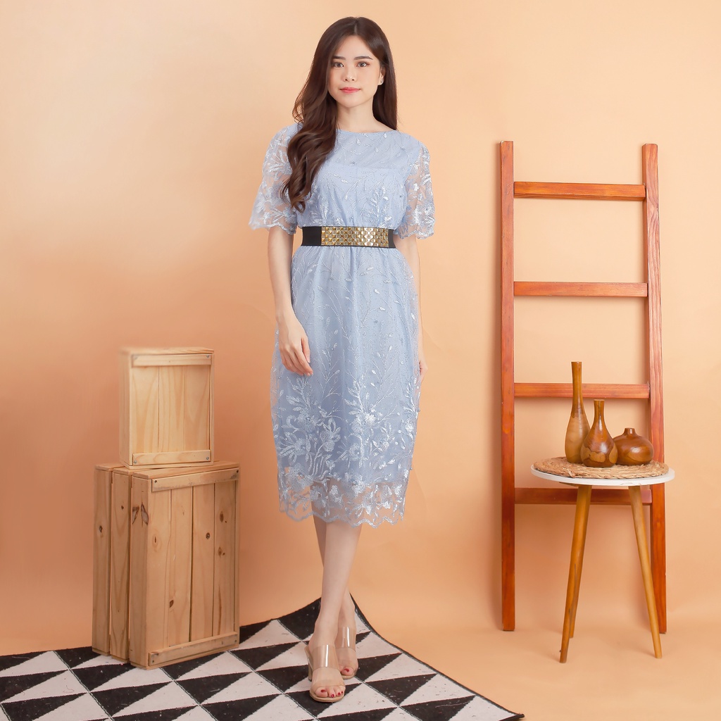 Kathryn collection # 4398, Dres tile bordir gliter mutiara dalaman furing free belt