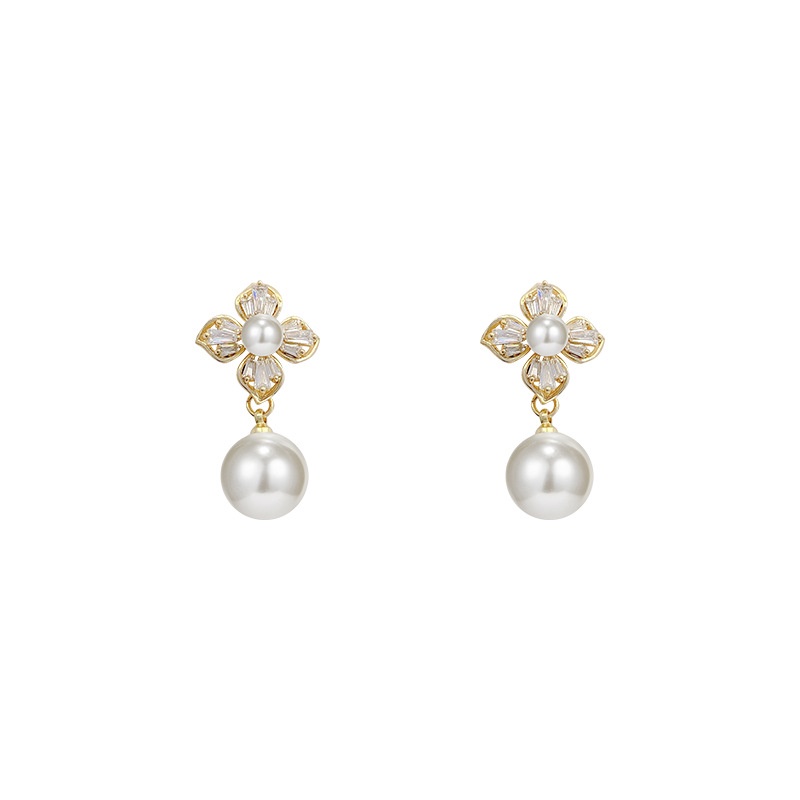 Shuling S925 Silver Needle Korean New Design Flower Zircon Earrings Female Pearl Tassel Earrings Fashion Drop Earrings