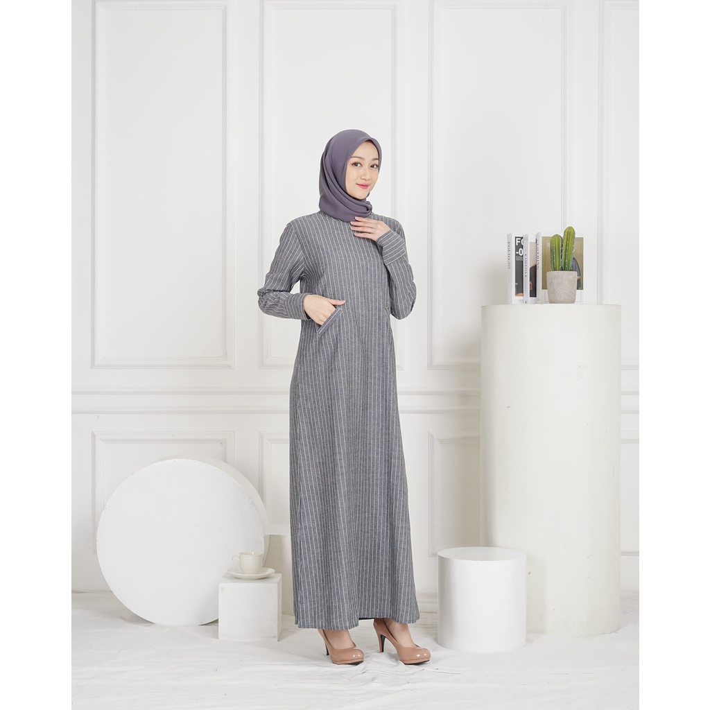 Demorin - Gamis Salur Motif Garis Fashion Wanita Muslim Premium