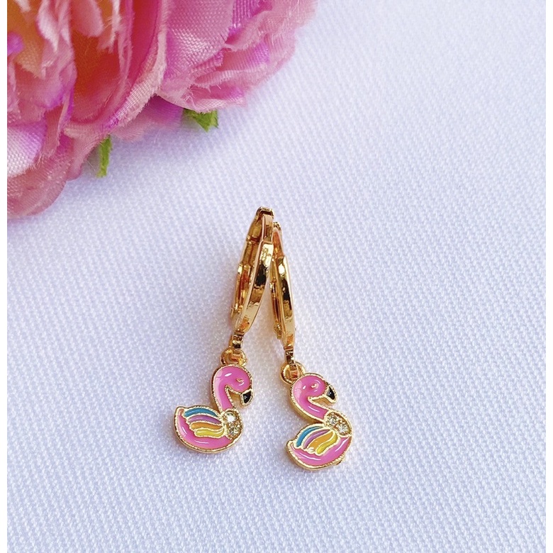 Anting Anak Pink Flamingo Lapis Emas