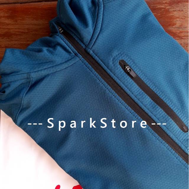 [NEW][BARU] H&M Jaket Hoodie Running dengan Zipper Biru Cyan