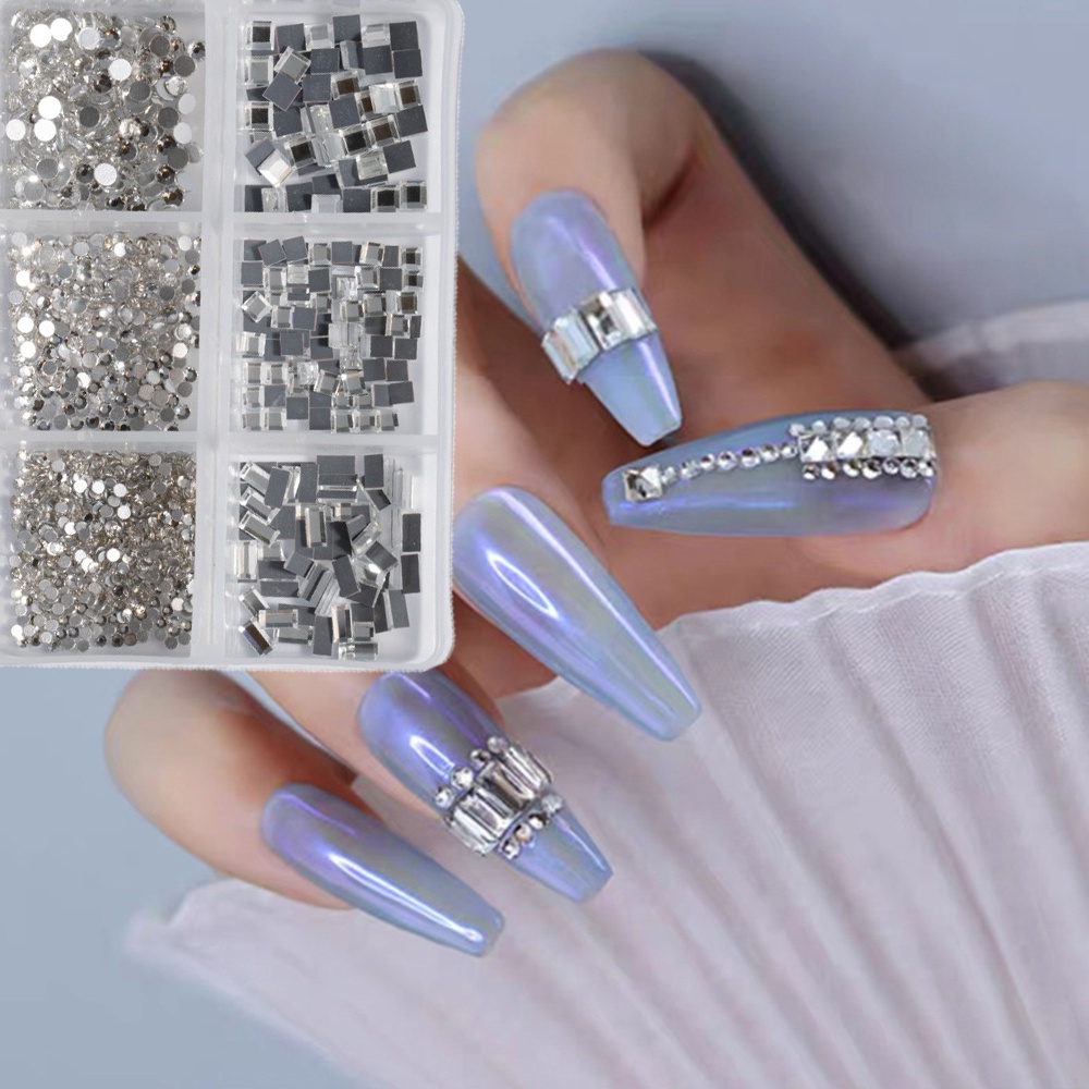 Mxbeauty 6 Kisi / Set Stiker Kuku 3d Aksen Berlian Imitasi Untuk Aksesoris Nail Art / Manicure Diy