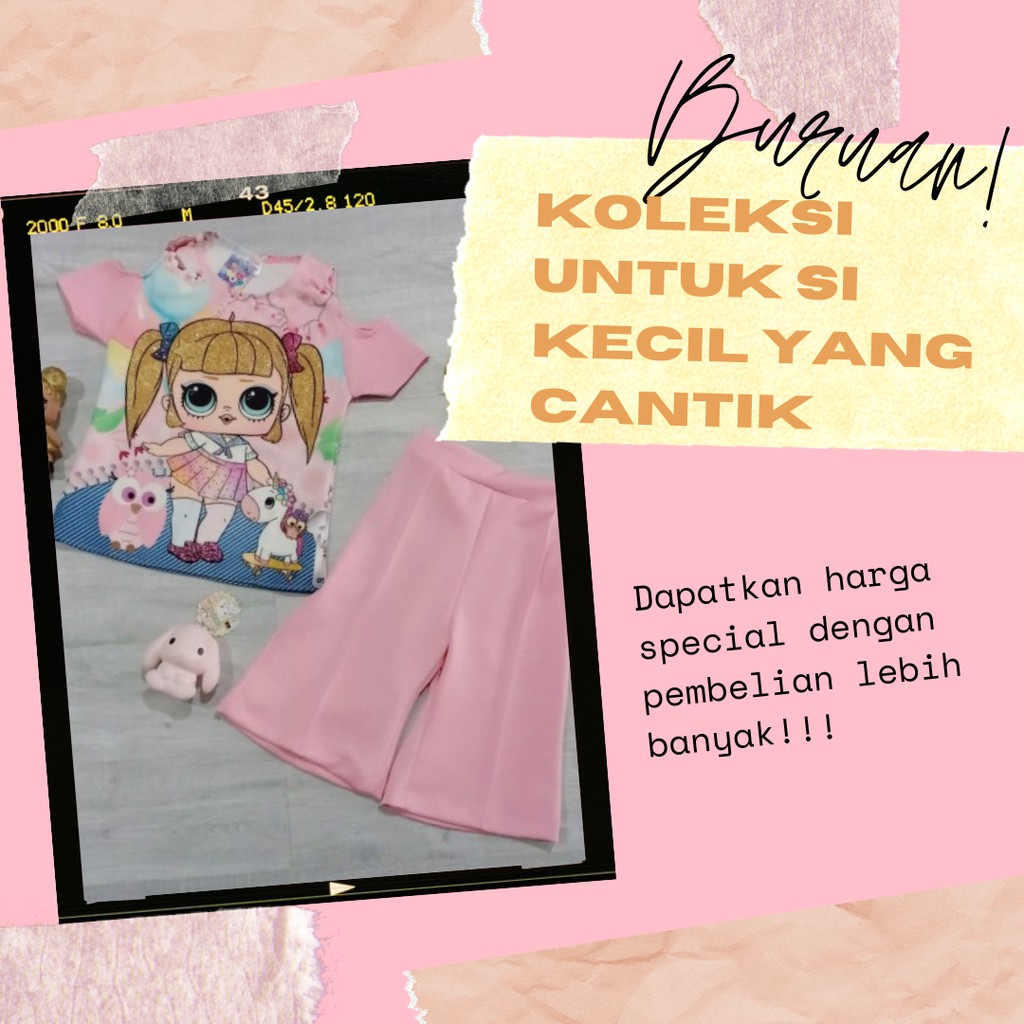 Baju Anak Perempuan 6-8th Setelan Celana Kulot Kaos Bolong Motif LOL KUNCIR KUNING GOSYEN KIDS