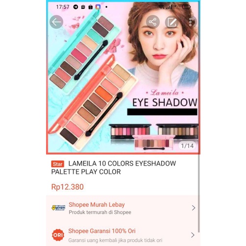 LAMEILA Original 10 Colors Eyeshadow Palette Play Color 10 Warna Terlaris