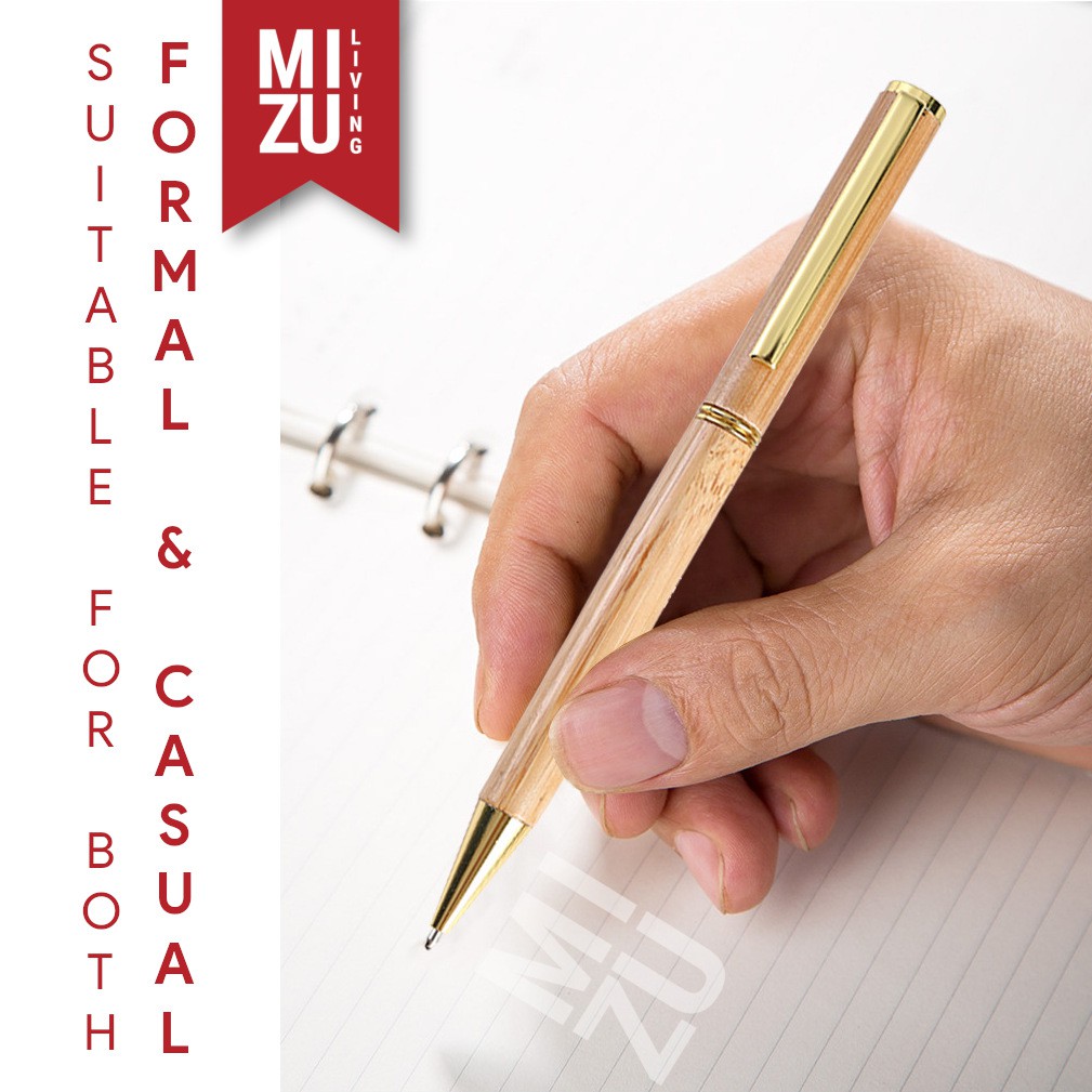 MIZU LEGNA Retro Vintage Twist Ballpoint Wooden Pen Pulpen Kayu Putar