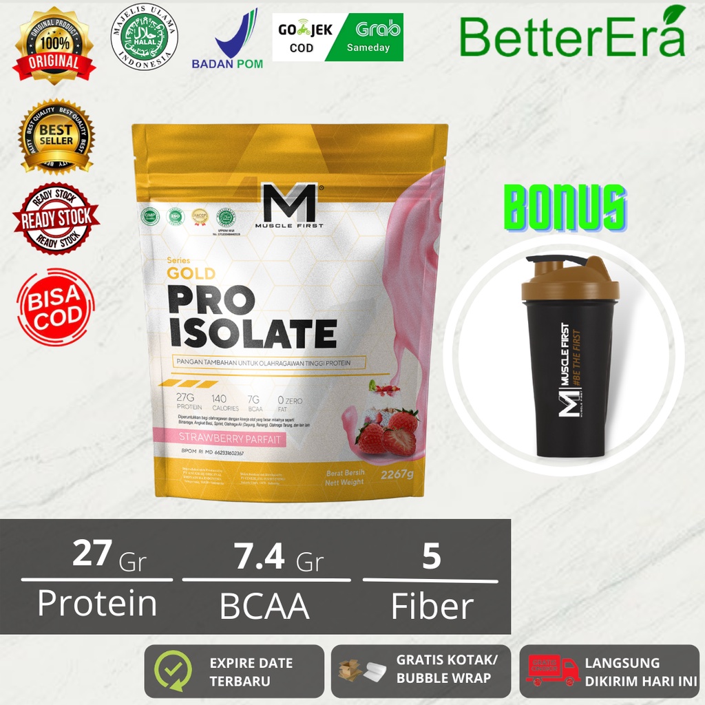 Muscle First Gold Pro Isolate Whey Protein 5LBS -M1 Rasa Strawberry Parfait FREE Shaker