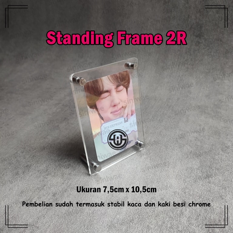 2R Frame Foto Akrilik Stand Penyangga Kaki Metal Stainless Acrylic Photo Table Top Bingkai Photo