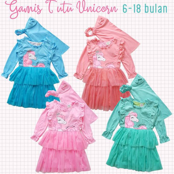 Baju Muslim Anak Bayi Cewek Perempuan Gamis Tutu Tile Unicorn