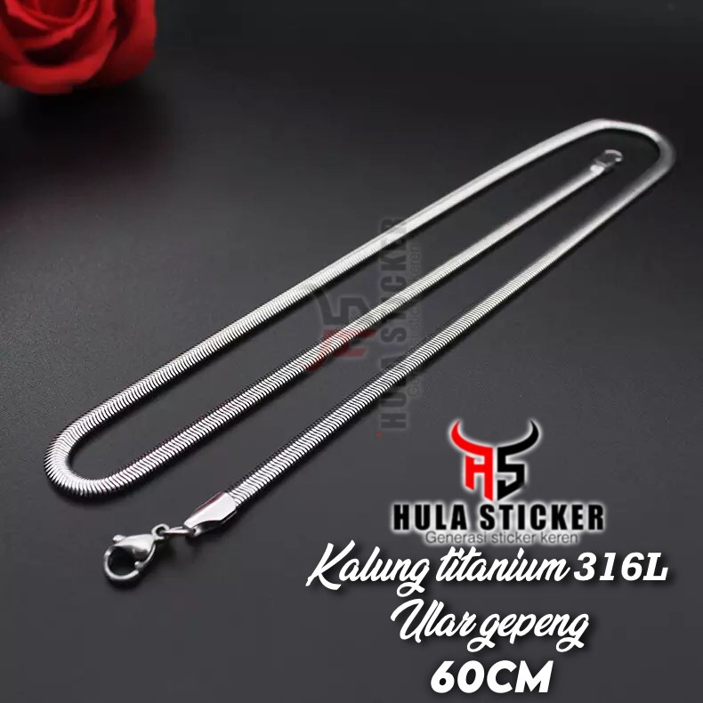 Kalung Rantai Titanium 316L Premium Stainless Anti Karat Pria Wanita ULAR GEPENG - Kalung Rantai pendant