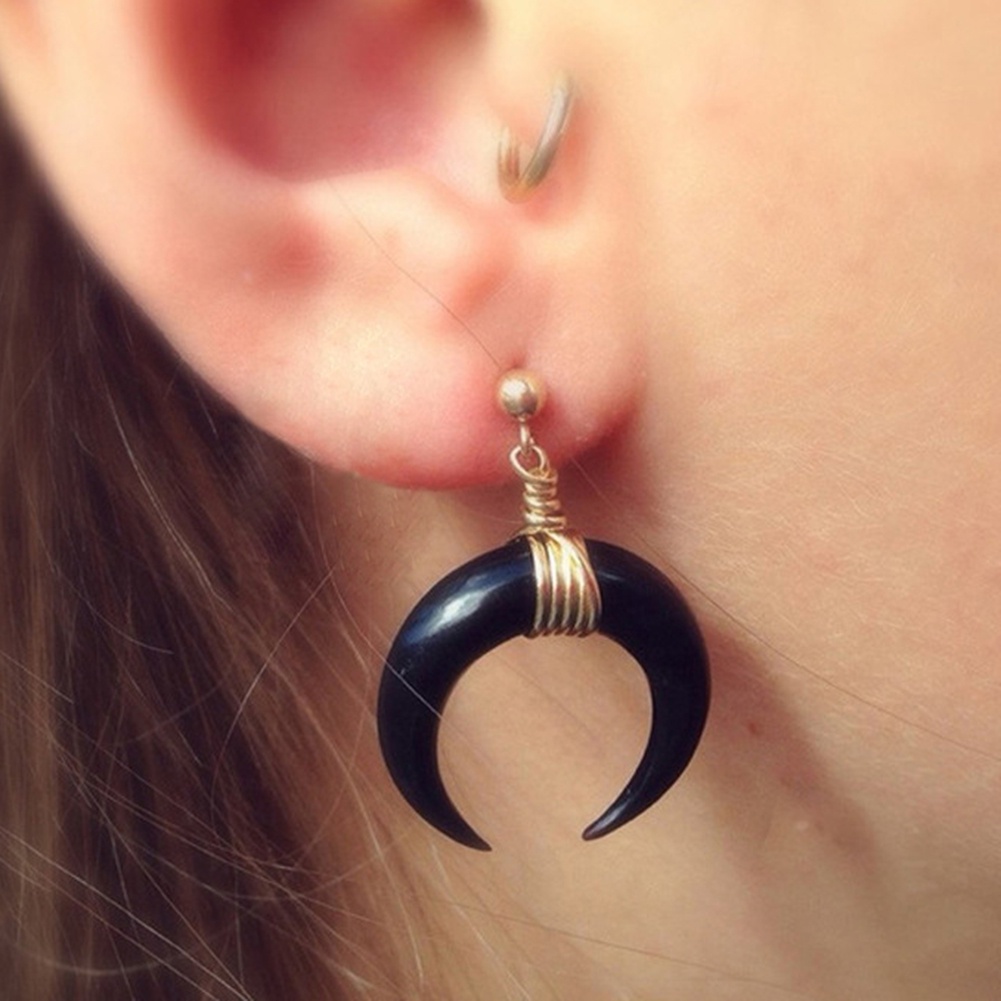 Hu Hu Hu Hu Hu Alat Bantu Pasang Kacamata♡ Anting Tusuk Bentuk Bulan Sabit Bahan Tembaga Gaya Punk Untuk Wanita