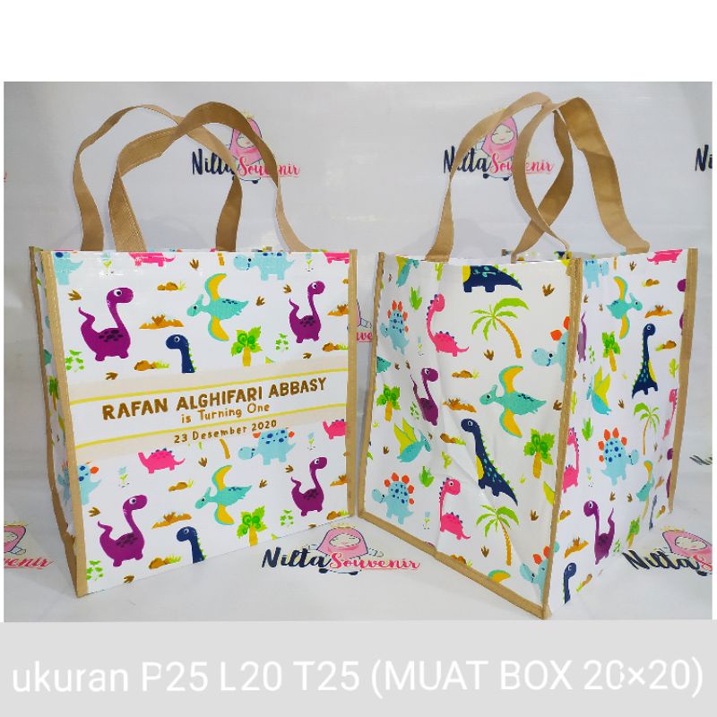 

tas souvenir ulang tahun anak terbaru full printing gambar custom muat box nasi 20×20