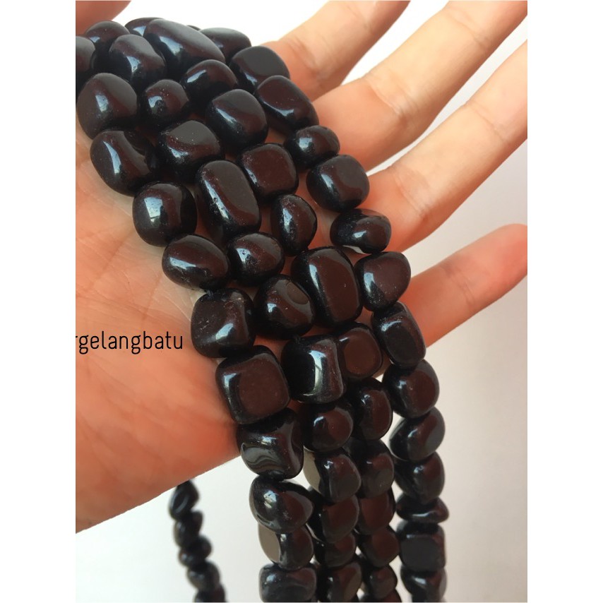 manik Batu alam black agate hitam Beads 12 x 10mm bahan gelang kalung suplier online shop aksesoris