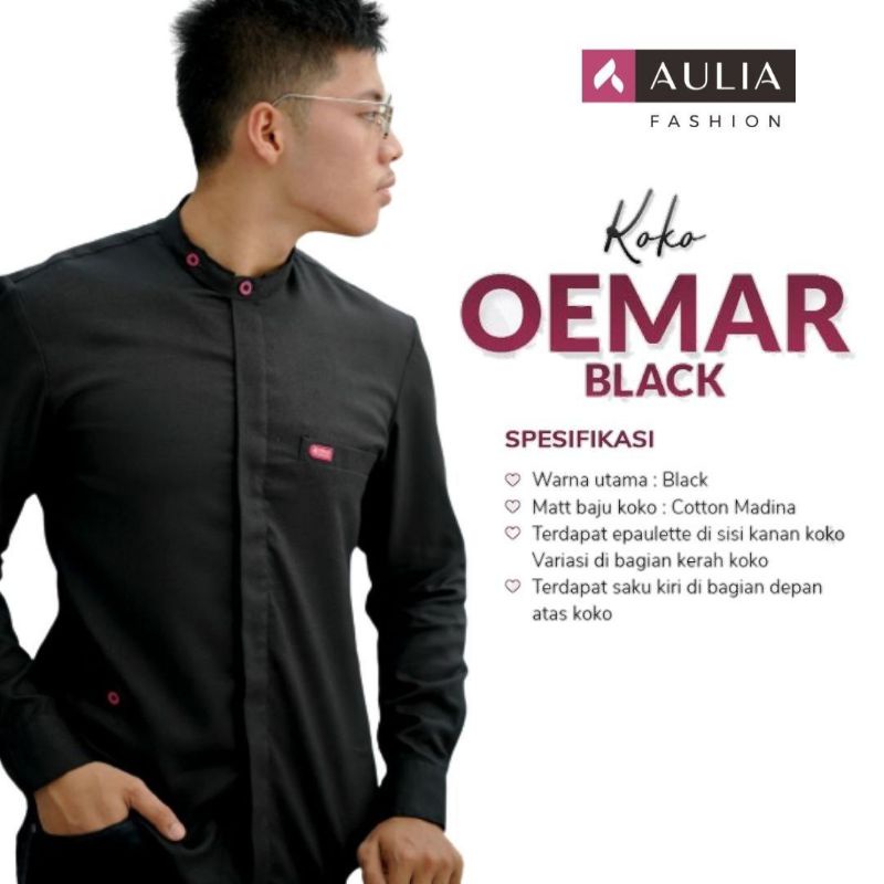 AULIA FASHION Baju Koko OEMAR BLACK Busana Muslim Branded Original Pakaian Pria Ori
