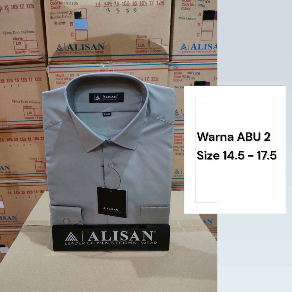 Alisan Kemeja Pria Lengan Panjang Polos Reguler Warna ABU 2 ORIGINAL (ABU 2)